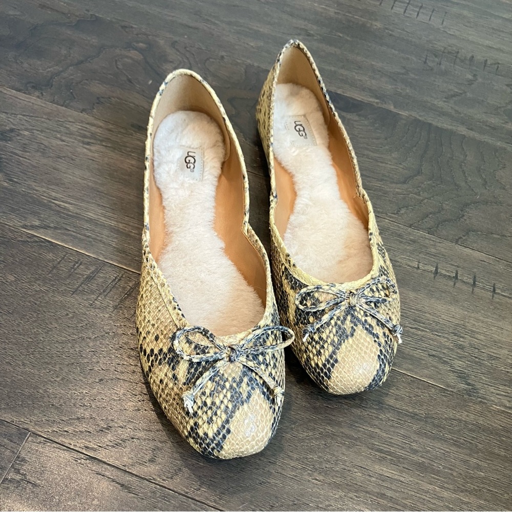 Ugg Snake Skin Ballet Flats/slides Size 11 Lamb Wool Lena
